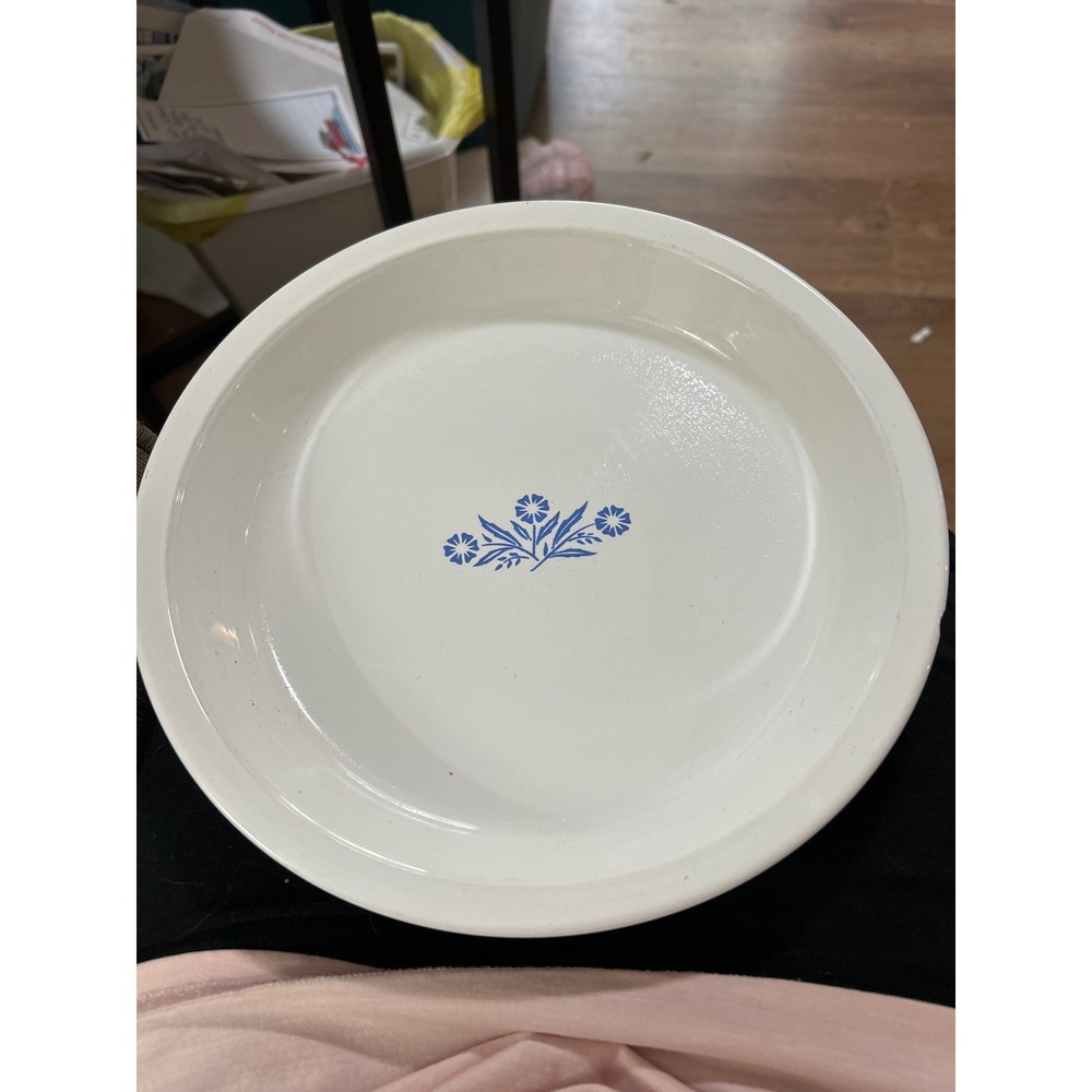 Vintage Corning Ware Blue Cornflower 9 Inch Pie Plate‎ P-309 White Pyroceram USA